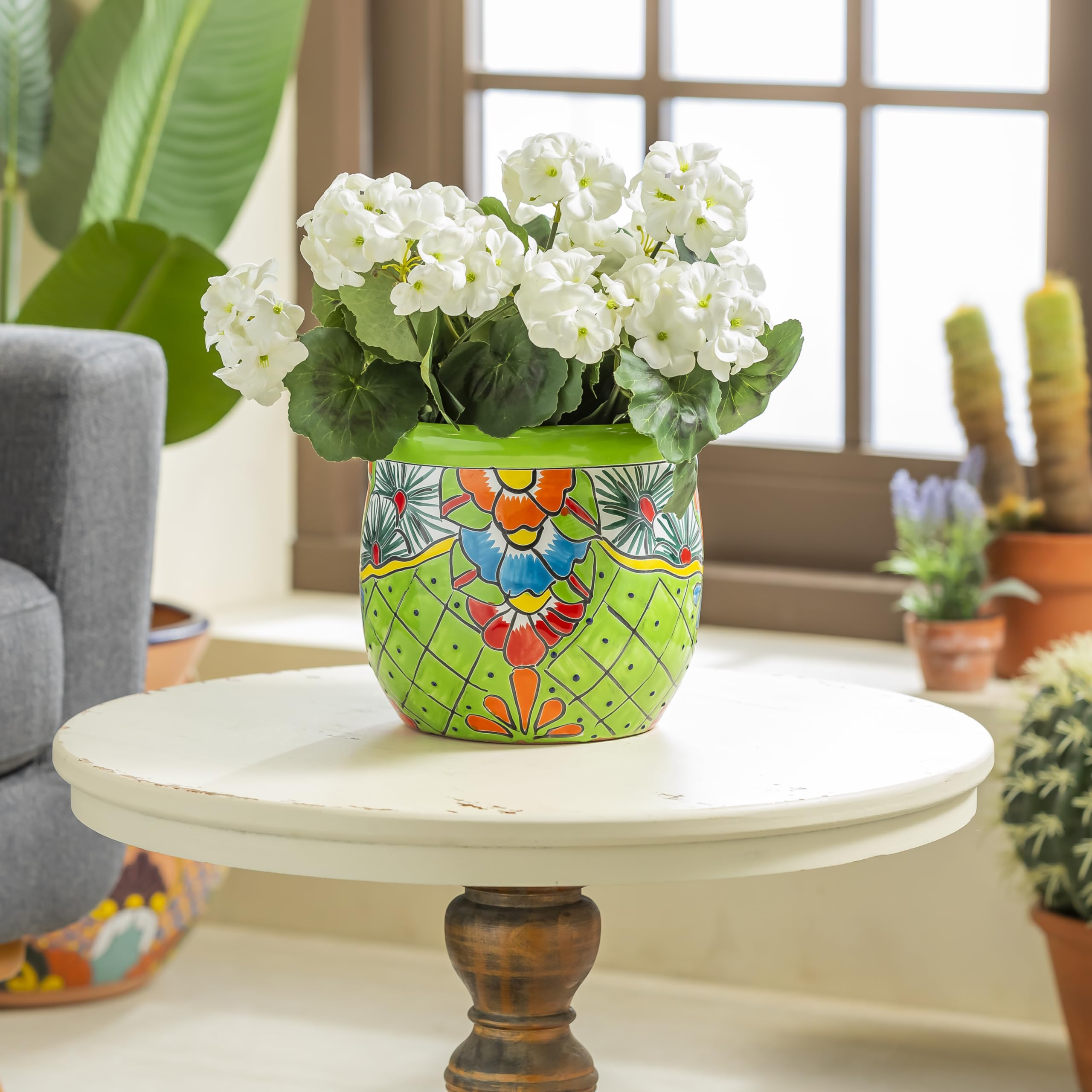 Amazon.com: Evergreen Garden Talavera 墨西哥陶器陶瓷花卉經典